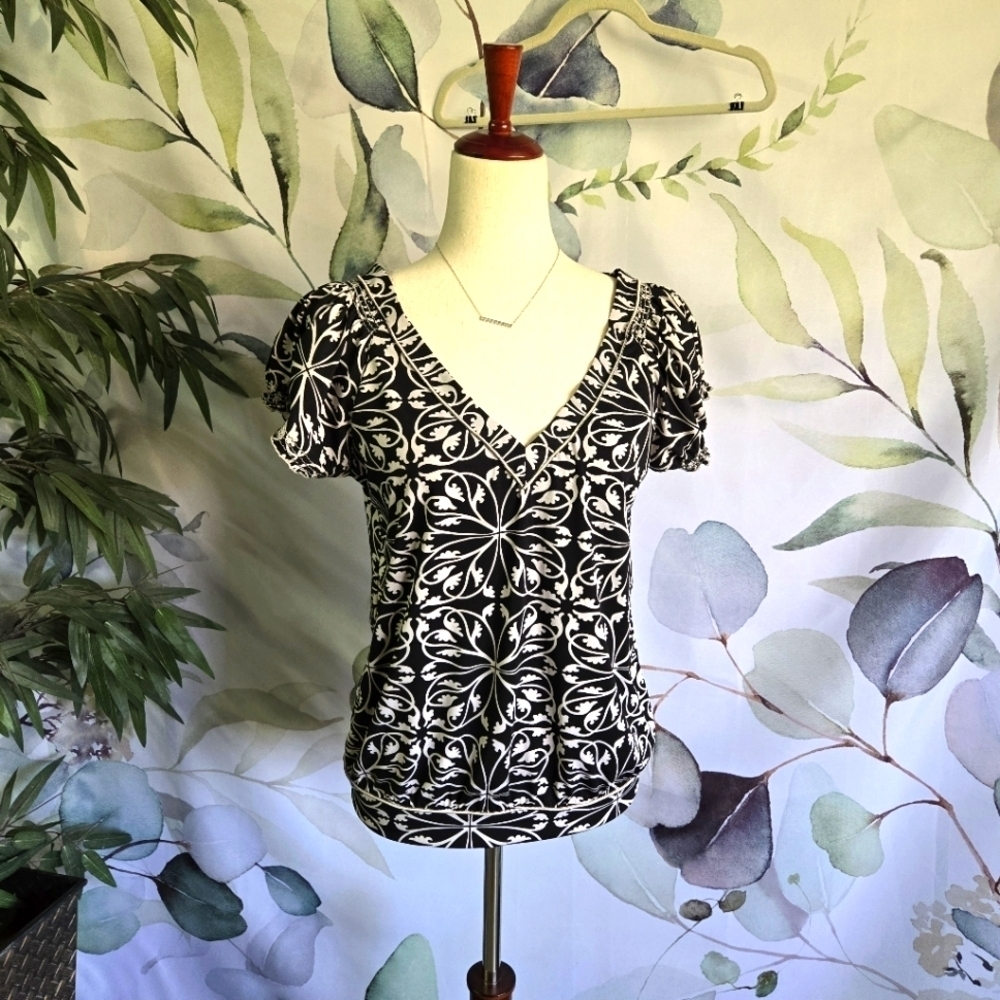 MAX EDITION | Loose Fit Stretch Blouse In Black/White sz L